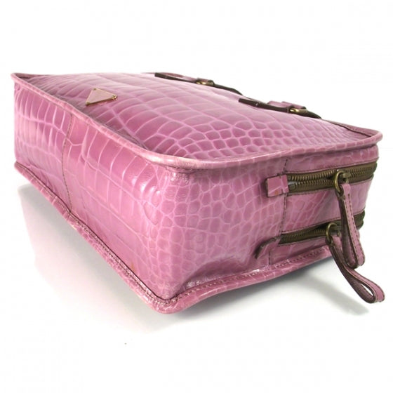 Prada Calfskin Crocodile Embossed Structured Tote Bag Pink 5 of 14