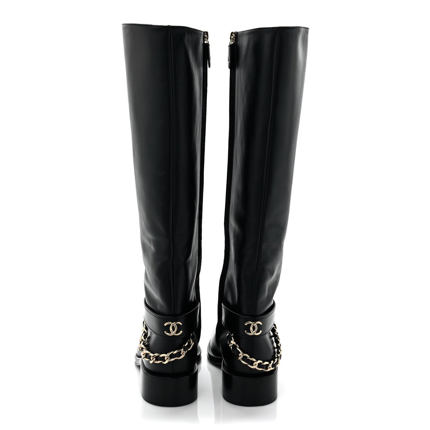 Calfskin Chain High Boots 39 Black