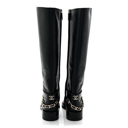 Chanel Calfskin Chain High Boots 39 Black 5 of 12