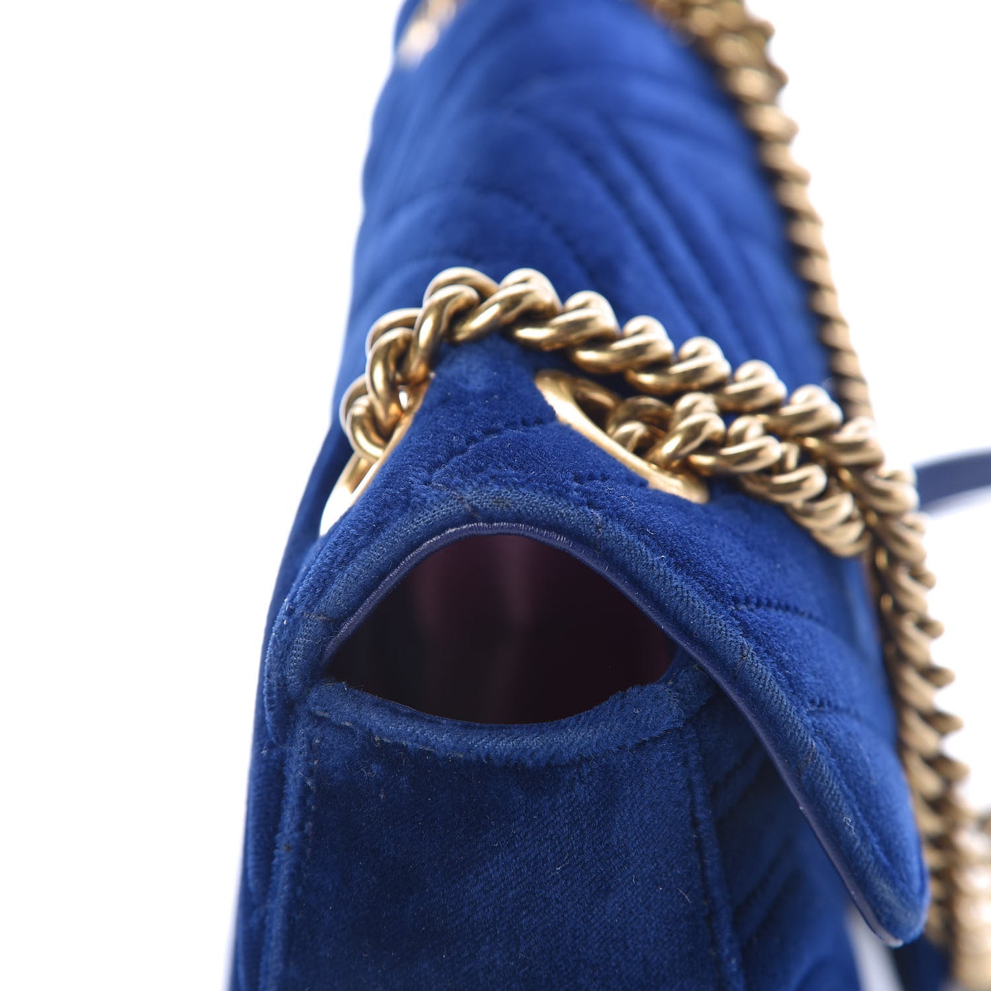 Velvet Matelasse Small GG Marmont Shoulder Bag Cobalt Blue