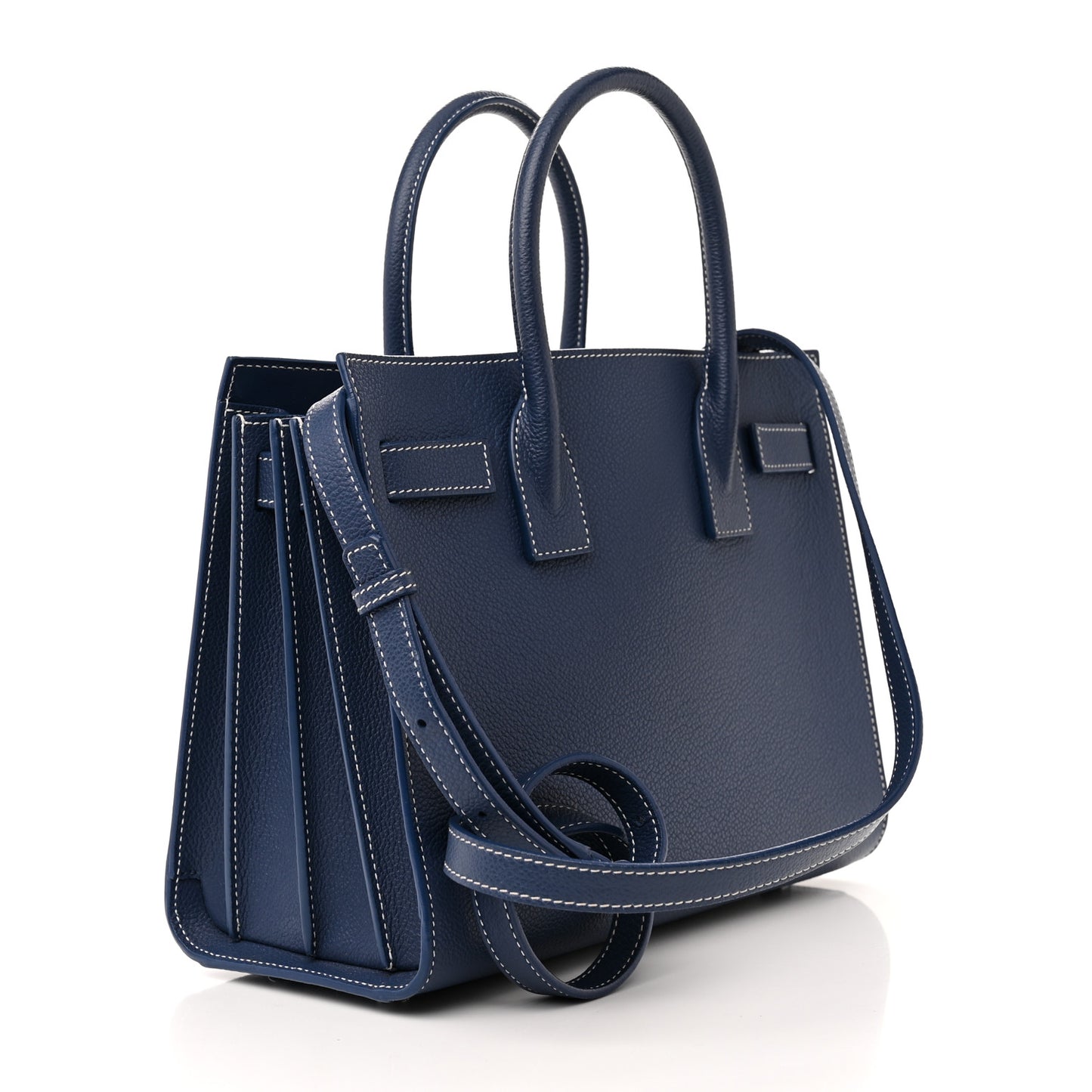 Grained Calfskin Topstitch Baby Sac De Jour Denim