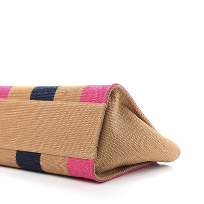 Chanel Straw Raffia Calfskin Striped Medium Deauville Tote Dark Beige Fuchsia Navy Blue 7 of 12