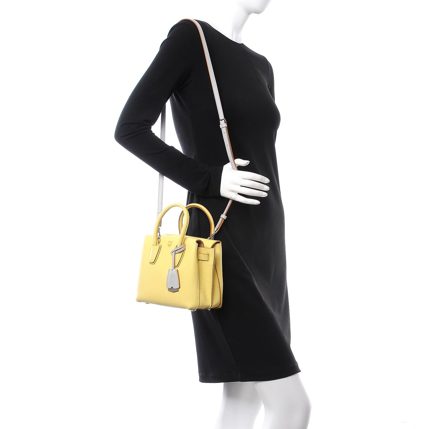 MCM Grained Calfskin Mini Milla Tote Custard Yellow 2 of 9