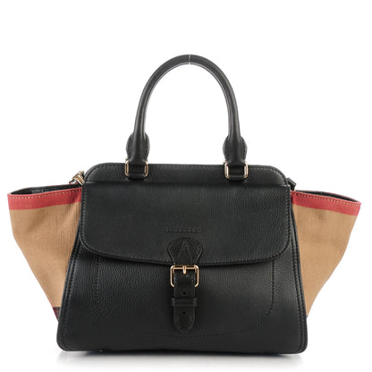Burberry Mega Check Grained Calfskin Medium Harcourt Satchel Black 1 of 8