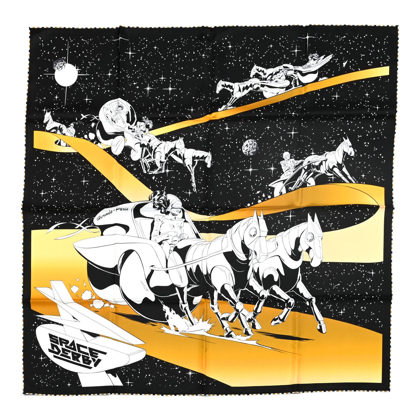 Silk Space Derby Scarf 90 Black White Gold