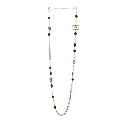 Chanel Pearl Crystal Bead CC Long Necklace Black Brown White 3 of 6