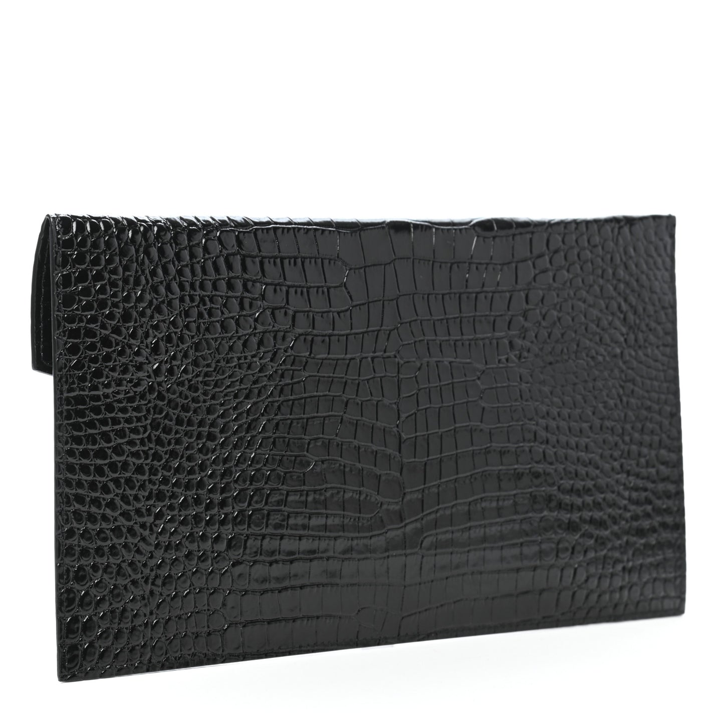 Calfskin Crocodile Embossed Uptown Monogram Clutch Black