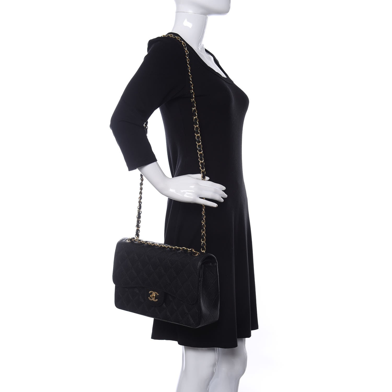 Chanel Caviar Quilted Jumbo Double Flap Black 2 of 15