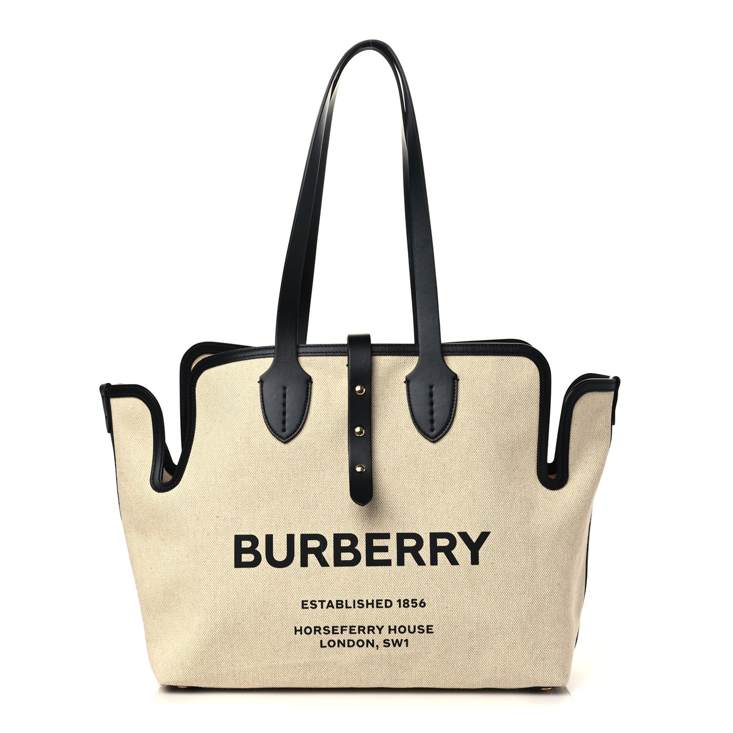 Cotton Soft Canvas Calfskin Medium Belt Tote Natural Black