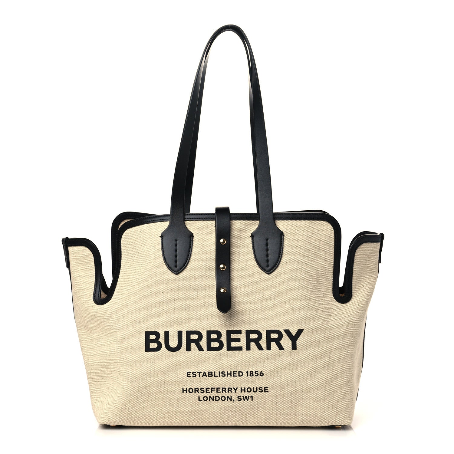 Burberry Cotton Soft Canvas Calfskin Medium Belt Tote Natural Black 3 of 8