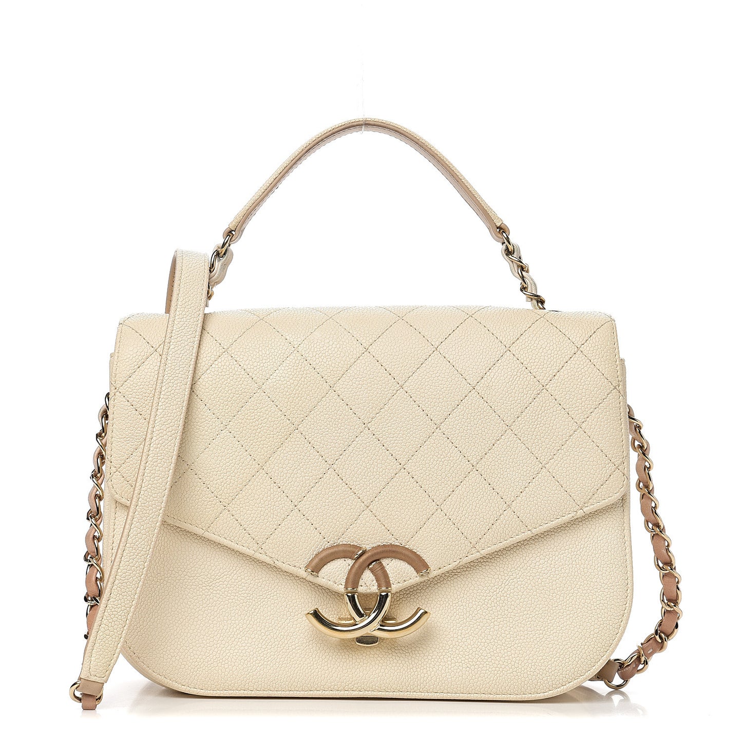 Grained Calfskin Quilted Medium Cuba Top Handle Flap Ivory
