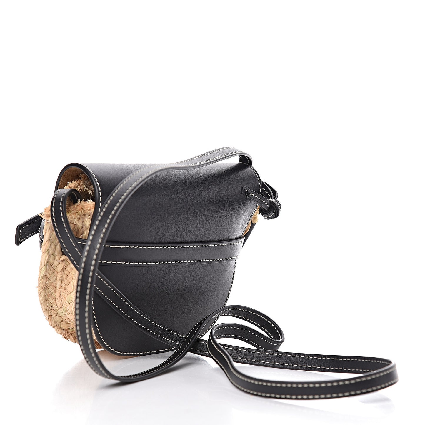 Calfskin Raffia Mini Gate Crossbody Bag Natural Black