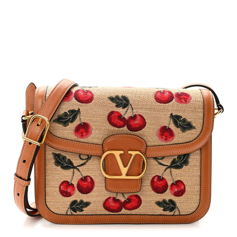 Jacquard Raffia Cherryfic 9to5 Shoulder Bag Natural Red