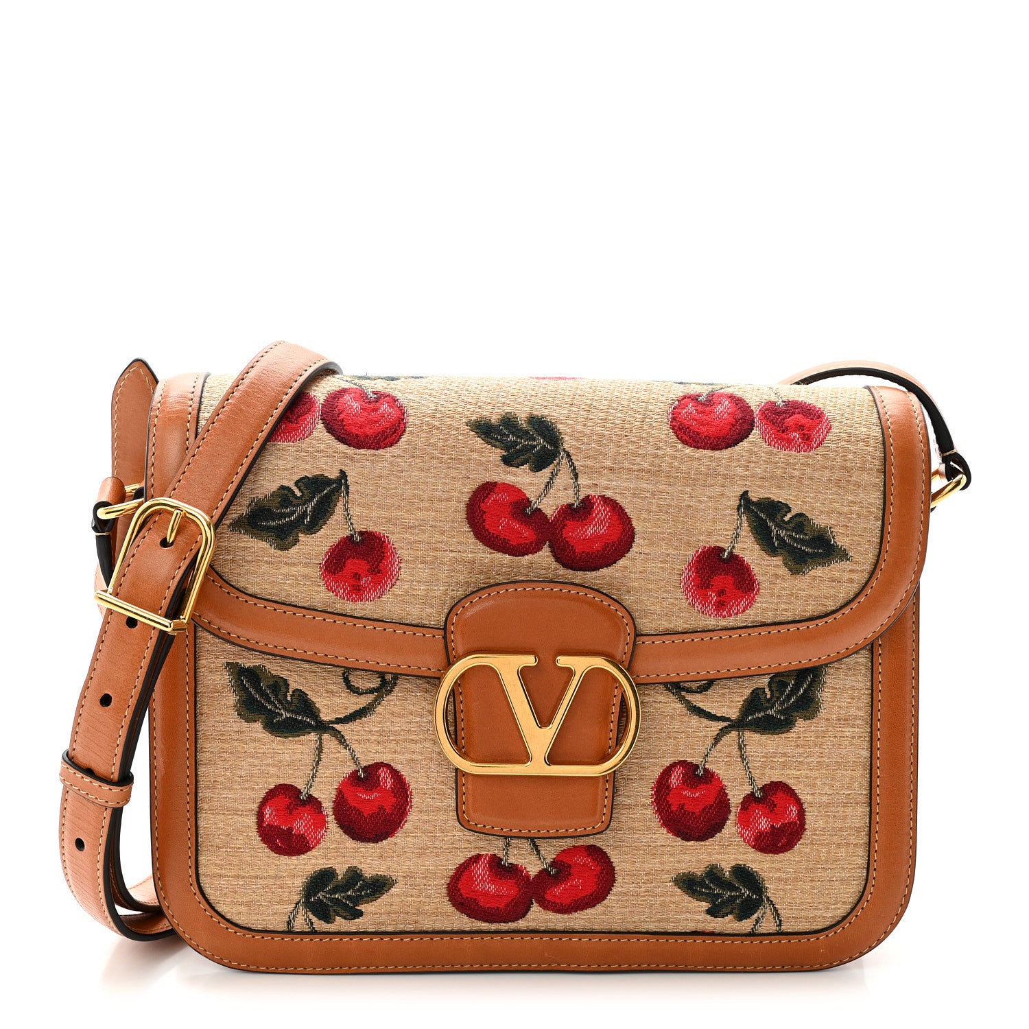 Valentino Garavani Jacquard Raffia Cherryfic 9to5 Shoulder Bag Natural Red 1 of 11
