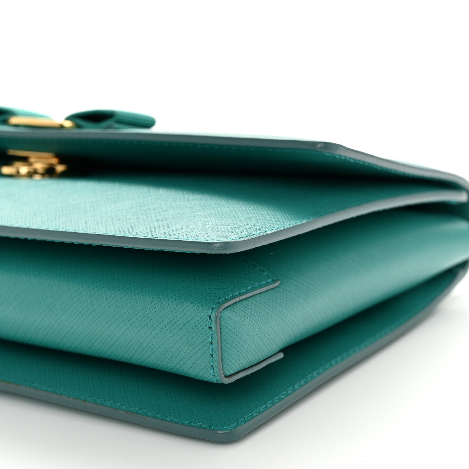 Salvatore Ferragamo Printed Calfskin Vara Bow Chain Flap Crossbody Teal 10 of 10