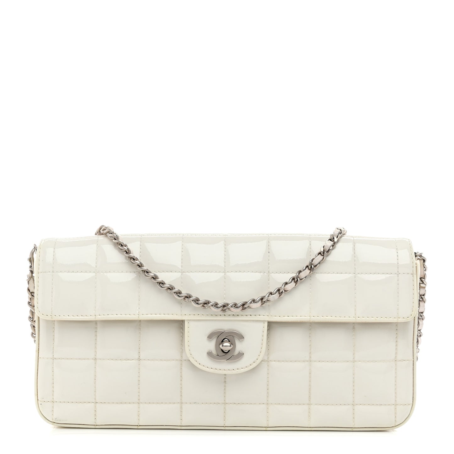 Patent Quilted East West Chocolate Bar Flap White