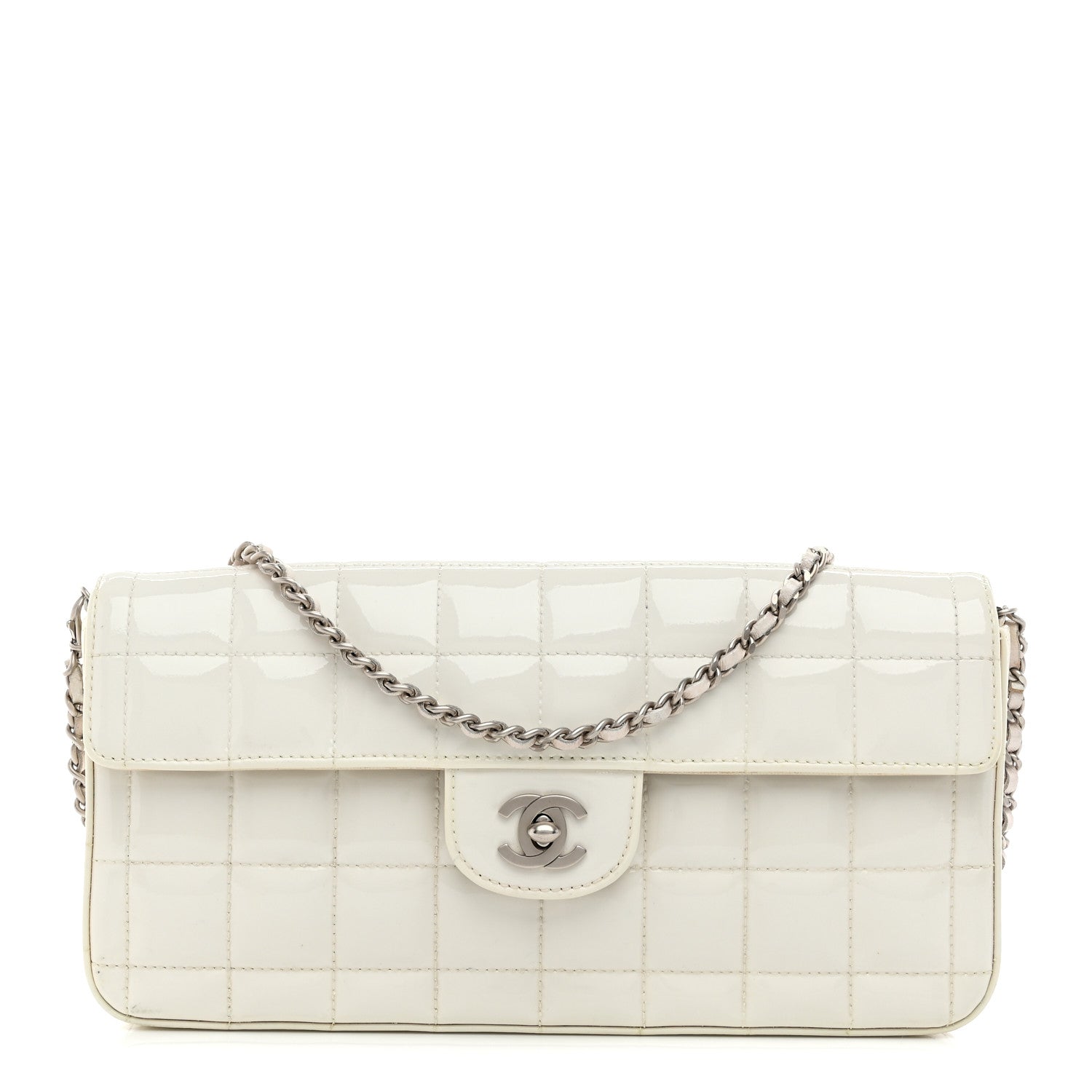Chanel Patent Quilted East West Chocolate Bar Flap White 1 of 13