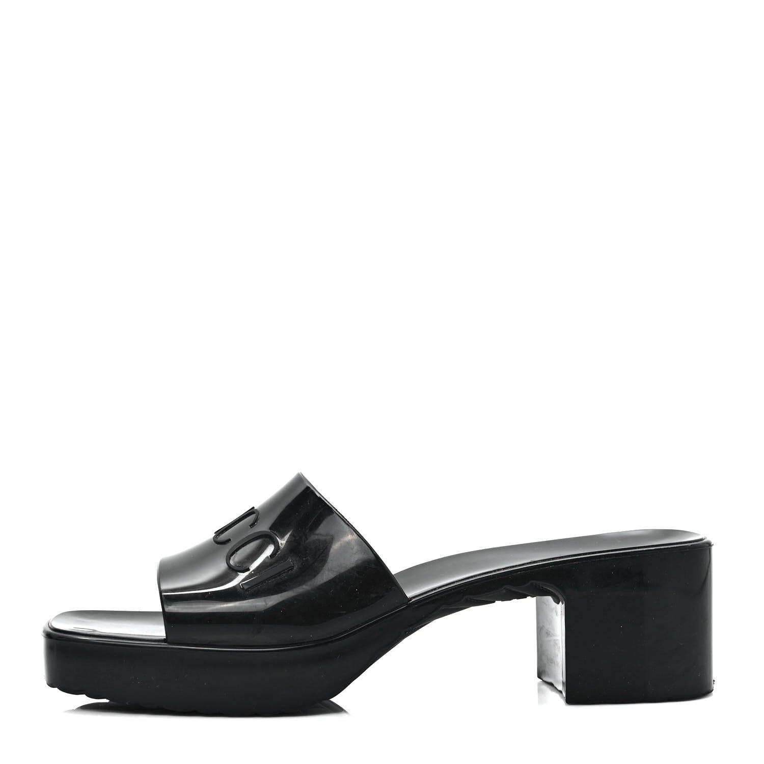 Gucci Rubber Gucci Logo Womens Platform 20/60mm Slide Sandals 39 Black 1 of 8