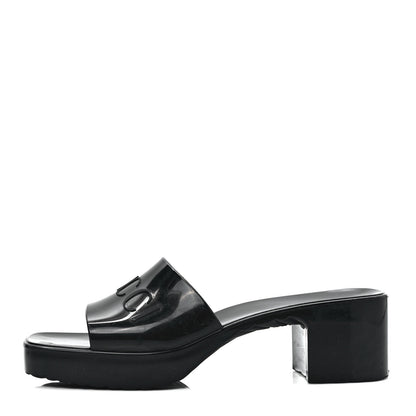 Gucci Rubber Gucci Logo Womens Platform 20/60mm Slide Sandals 39 Black 1 of 8