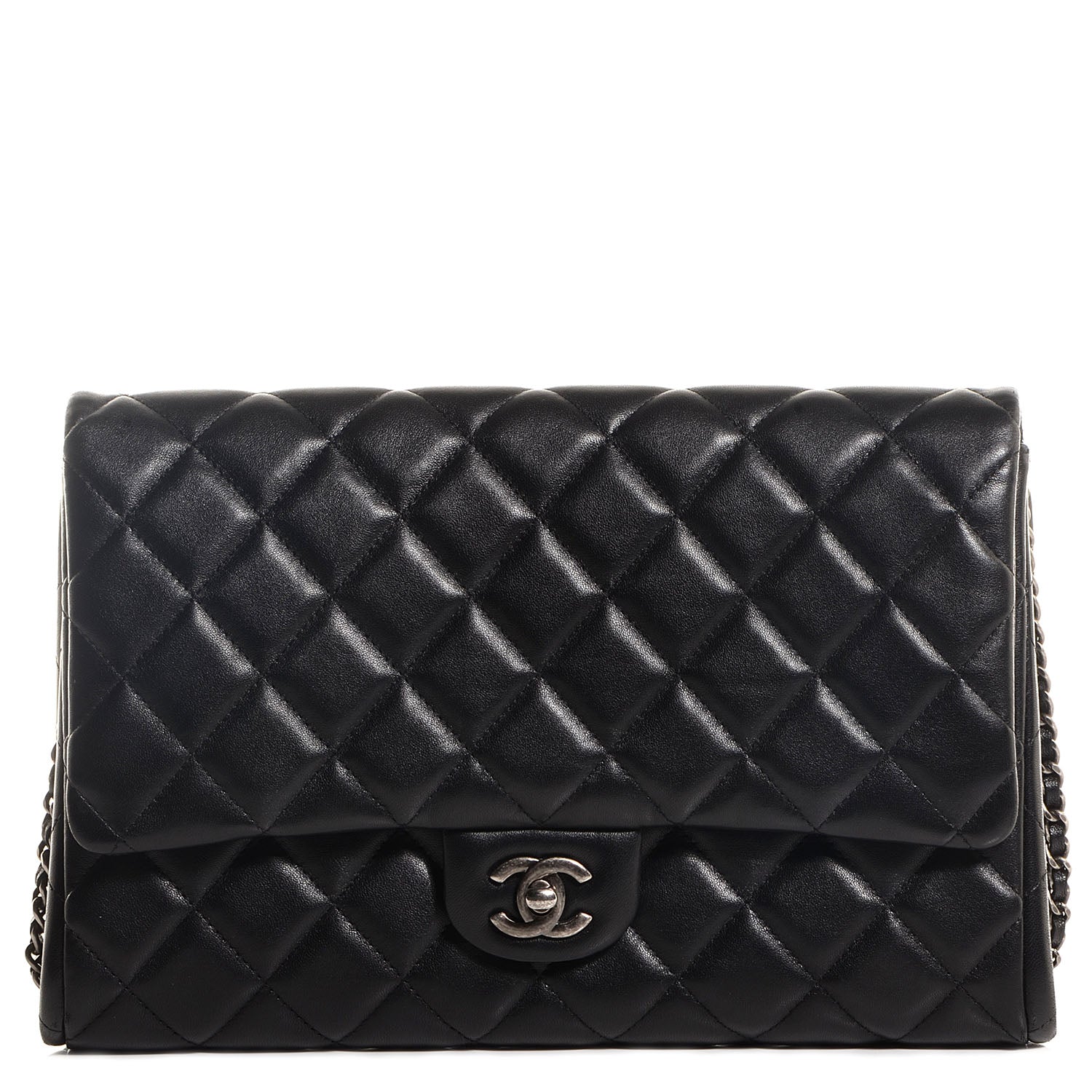 Chanel Lambskin Quilted Clutch With Chain Flap Black 1 of 8