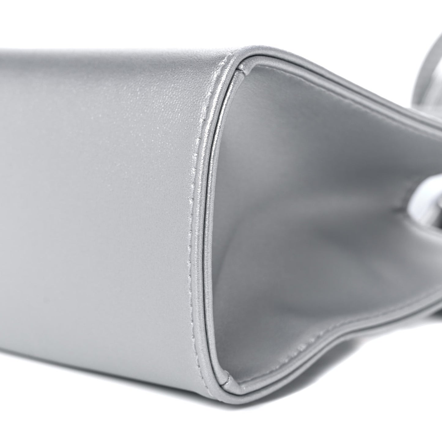 Metallic Vegan Leather Small Shopping Bag Silver