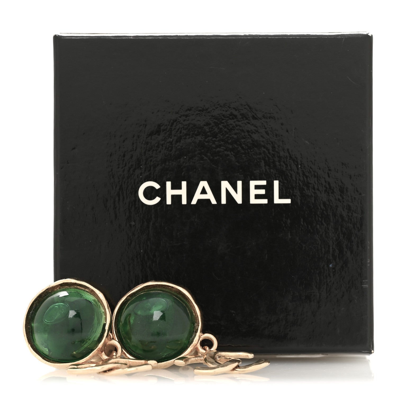 Chanel Gripoix Poured Glass CC Drop Clip On Earrings Green 5 of 5