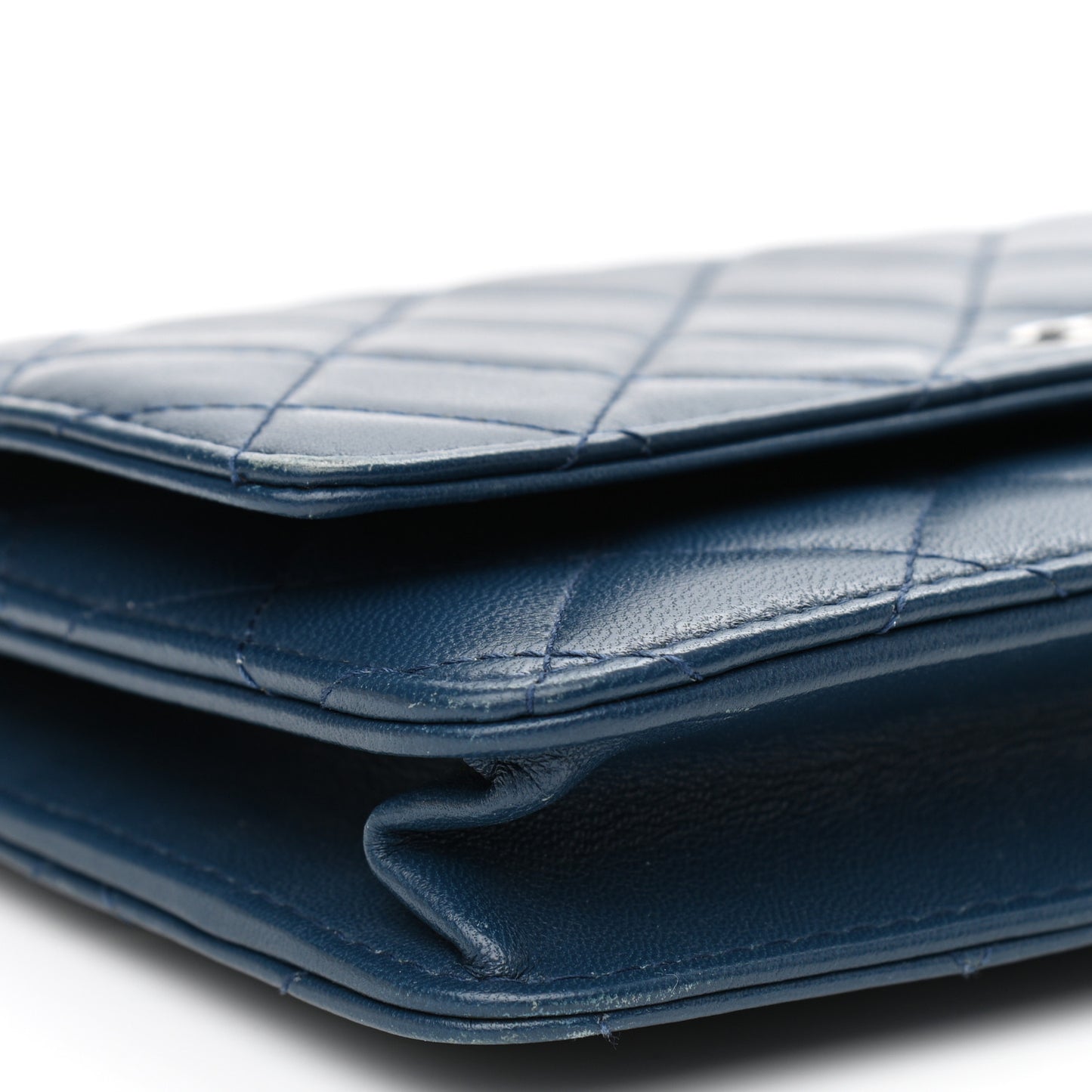 Lambskin Quilted Wallet On Chain WOC Blue