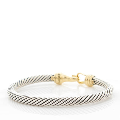 David Yurman Sterling Silver 18K Yellow Gold Pave Diamond 5mm Cable Buckle Bracelet 3 of 6