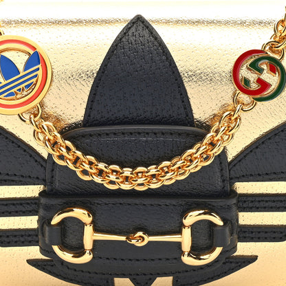 Gucci X ADIDAS Textured Dollar Calfskin Web Trefoil Horsebit 1955 Shoulder Bag King Gold Black 8 of 10