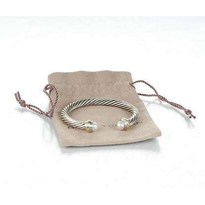 David Yurman Sterling Silver 14K Yellow Gold Pearl 7mm Cable Classics Bracelet 5 of 5