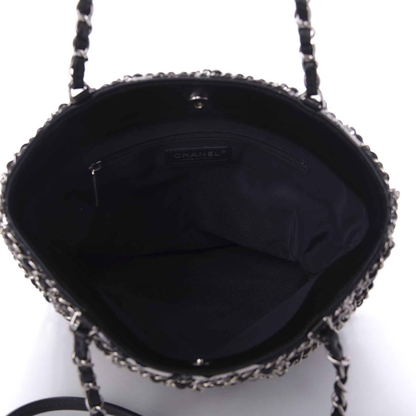 Canvas Large Shopping Chain Tote Black White