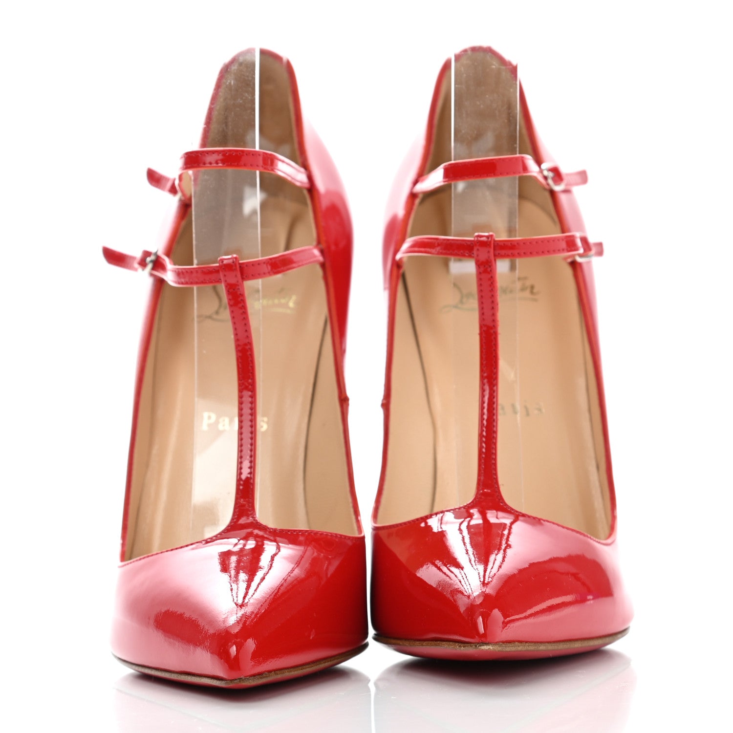 Christian Louboutin Patent V Neck 120 Pumps 38 Rouge Lipstick 2 of 14