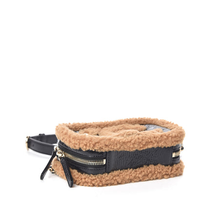 Chanel Shiny Crumpled Sheepskin Shearling CC Mania Waist Bag Black Light Brown 4 of 10