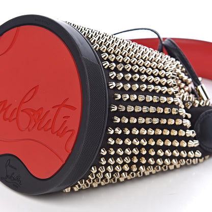 Christian Louboutin Silk Satin Calfskin Marie Jane Loubirun Studded Bucket Black Gold Platine 10 of 11