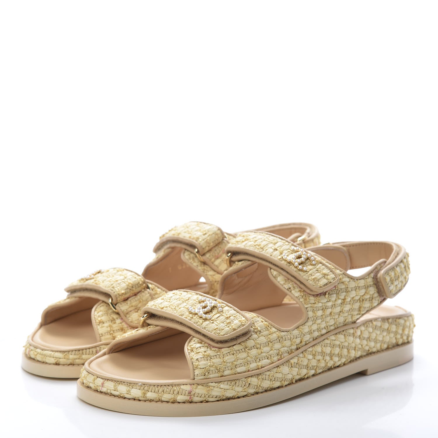 Chanel Braided Fabric Velcro Dad Sandals 39.5 Beige 3 of 12
