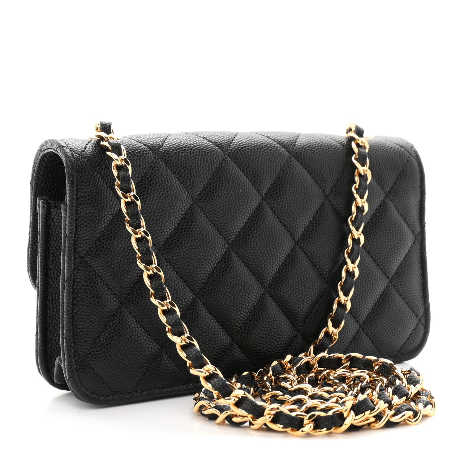 Chanel Caviar Quilted Enamel Coco Casino Flap Phone Holder With Chain Black 3 of 12
