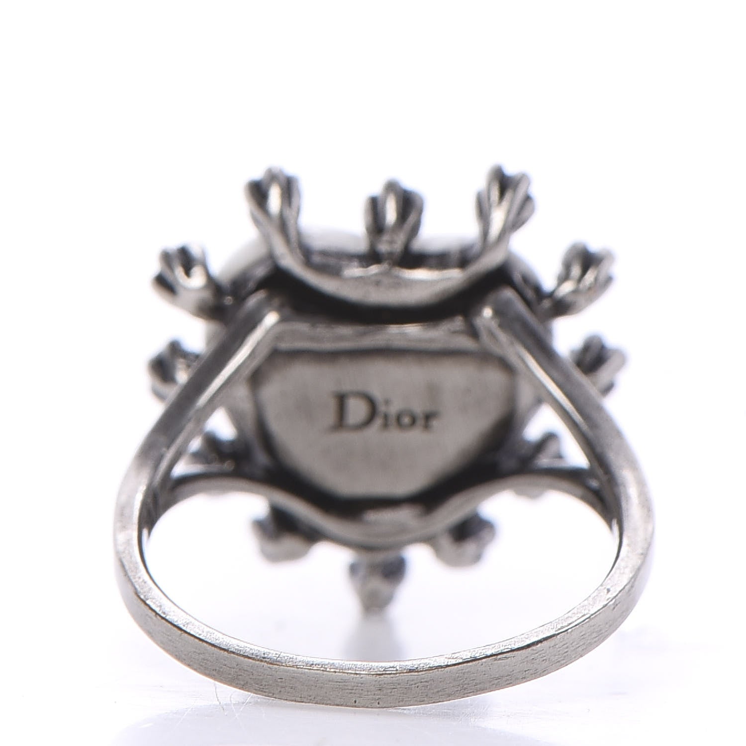 Christian Dior Resin Crystal Metal Blue Bohemienne Heart Ring M Aged Silver White 3 of 6