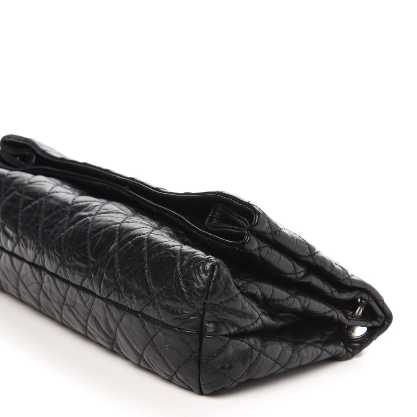 Aged Calfskin Quilted Coco Rider Fold Over Flap Black