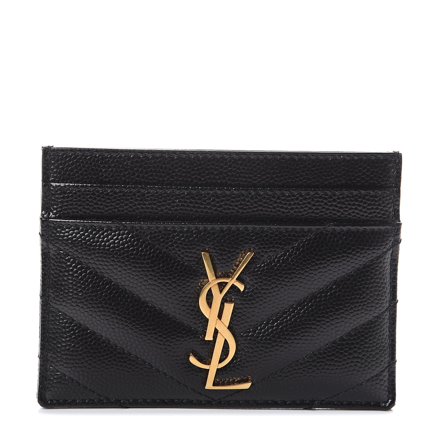 Saint Laurent Grain De Poudre Matelasse Chevron Monogram Credit Card Case Black 1 of 5