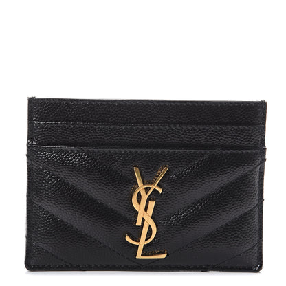 Saint Laurent Grain De Poudre Matelasse Chevron Monogram Credit Card Case Black 1 of 5