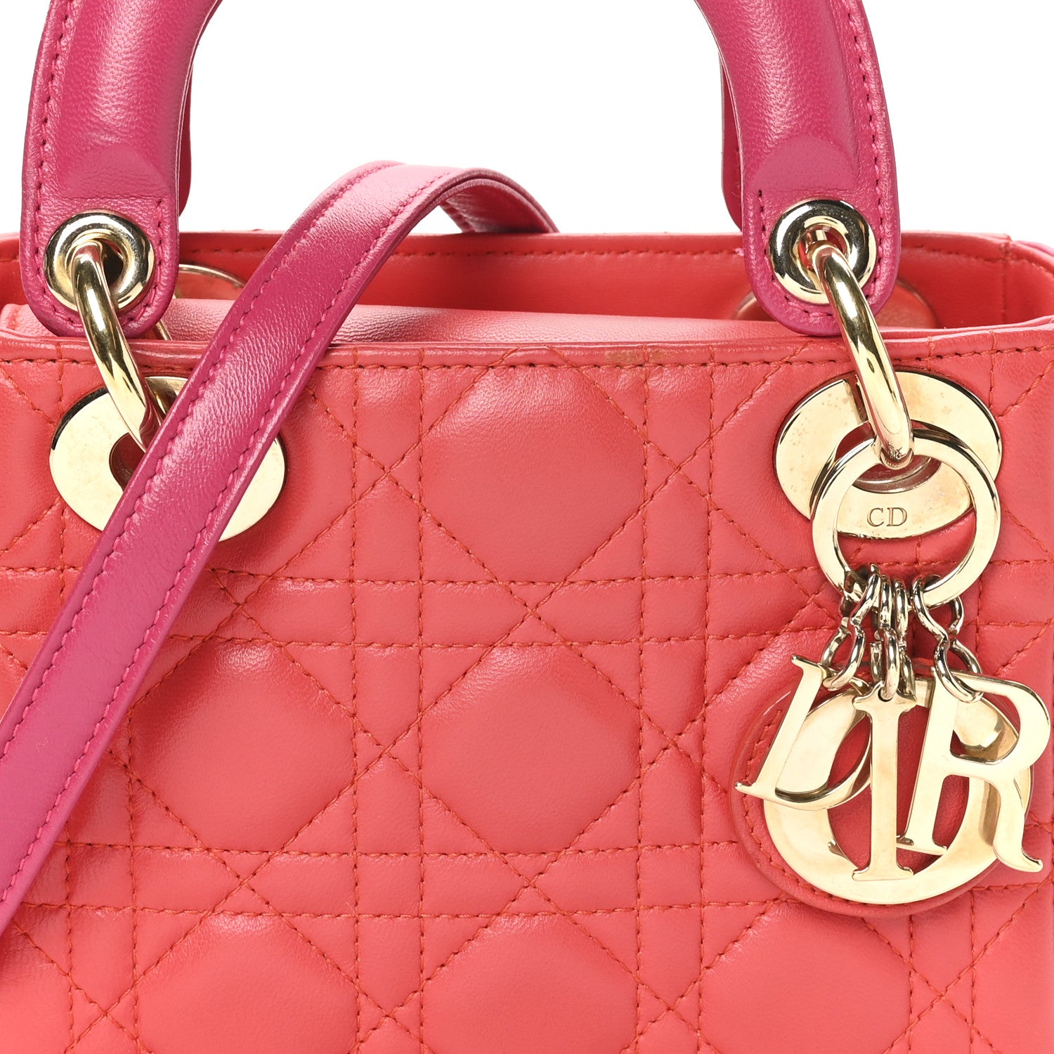 Christian Dior Lambskin Cannage Mini Bi-Color Lady Dior Red Fuchsia 8 of 11