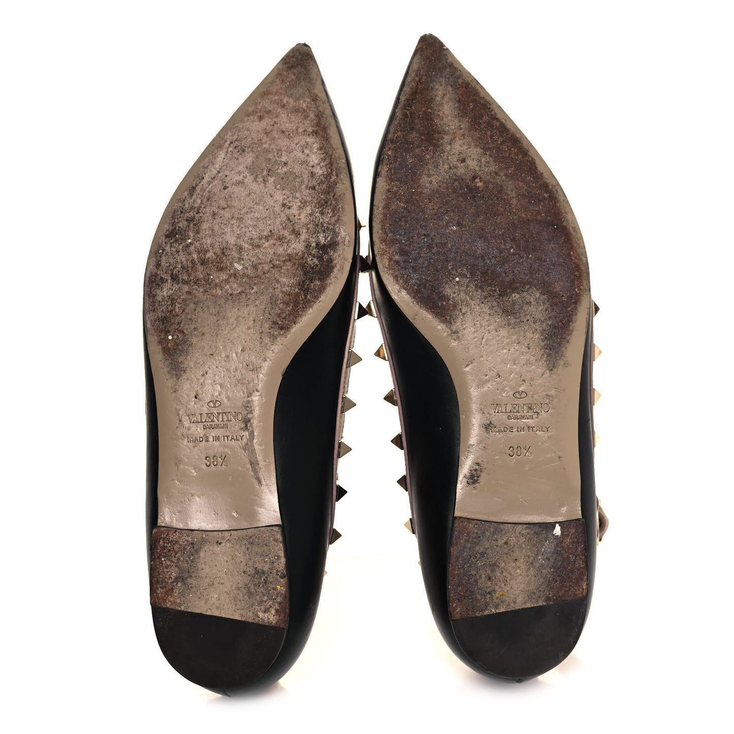 Calfskin Nappa Rockstud Cage Ballerina Flats 38.5 Black Poudre