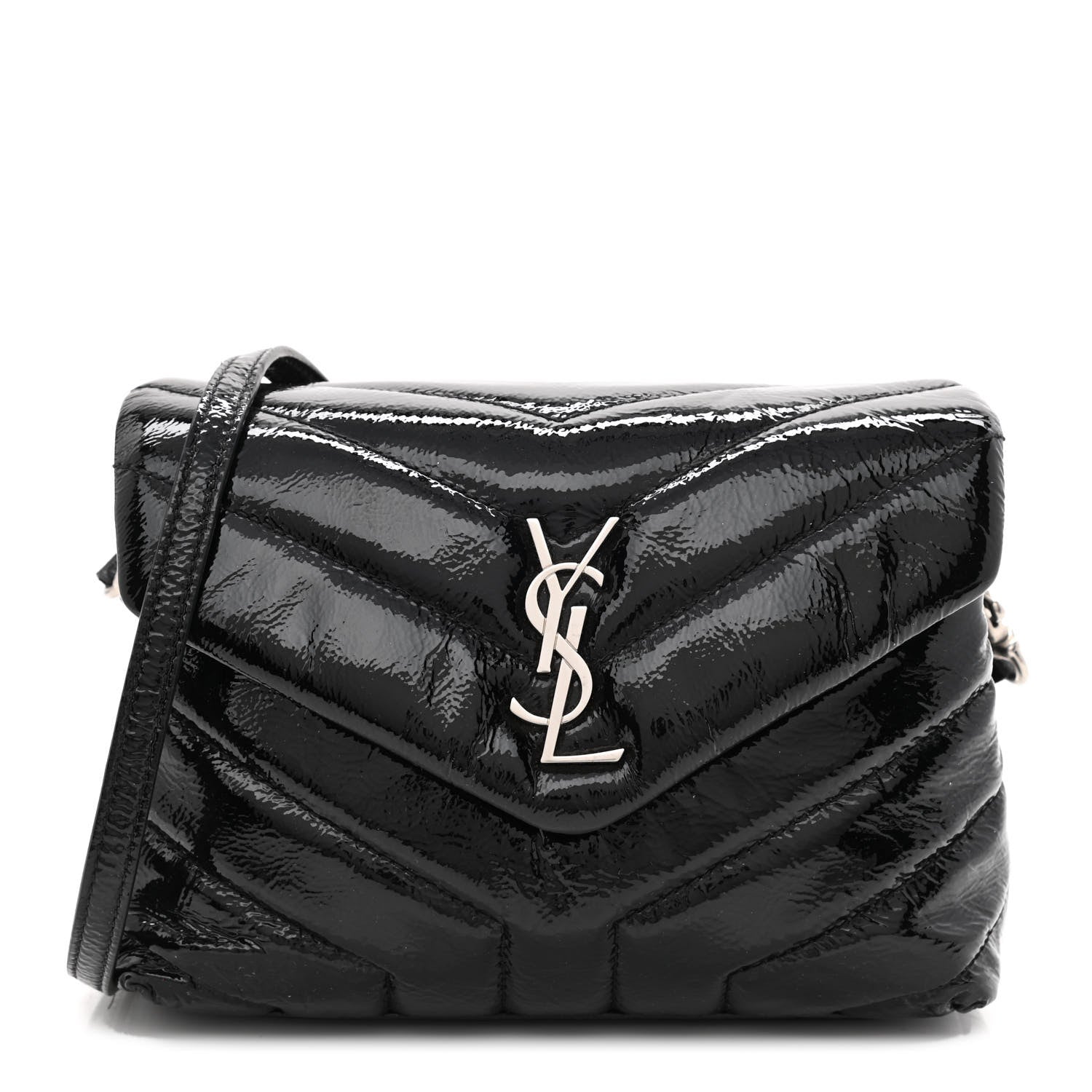 Saint Laurent Patent Y Quilted Monogram Toy Loulou Crossbody Bag Black 1 of 14