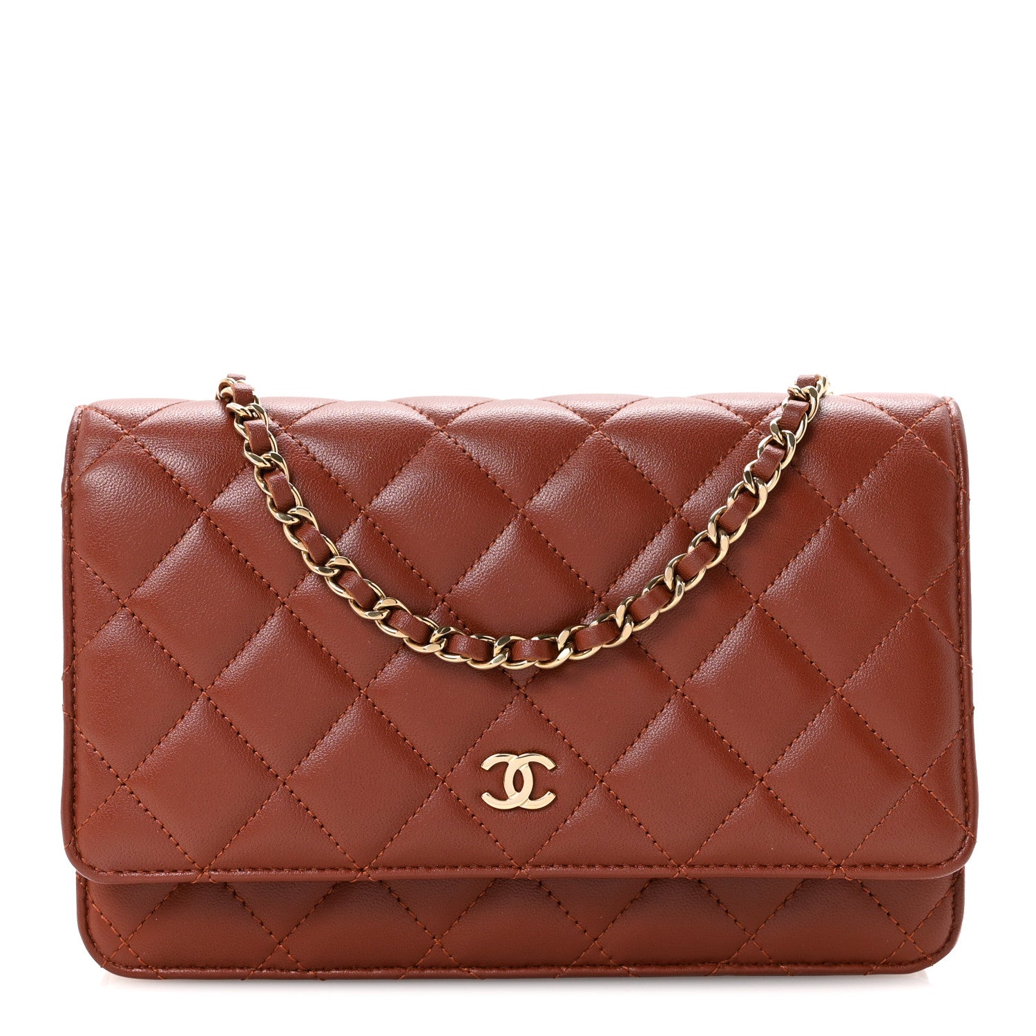 Chanel Lambskin Quilted Wallet On Chain WOC Brown 1 of 11
