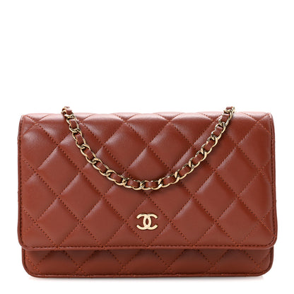 Chanel Lambskin Quilted Wallet On Chain WOC Brown 1 of 11