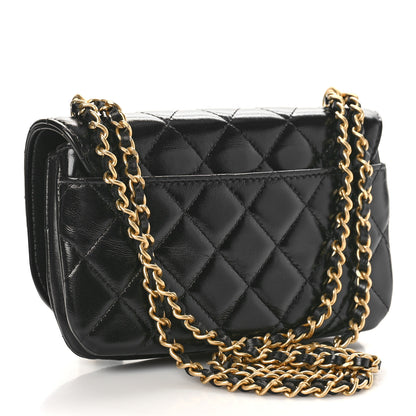 Chanel Shiny Lambskin Quilted Flap Phone Holder With Chain Black 3 of 10