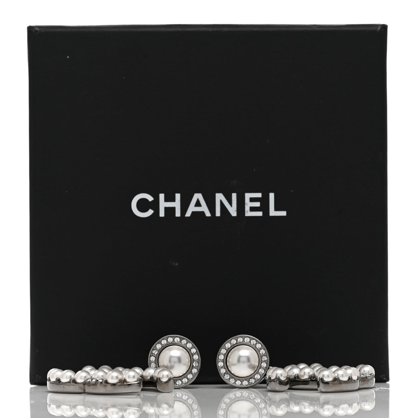 Pearl Crystal CC Drop Earrings Silver
