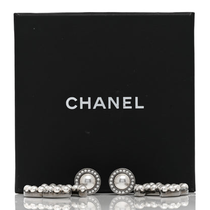 Chanel Pearl Crystal CC Drop Earrings Silver 5 of 5