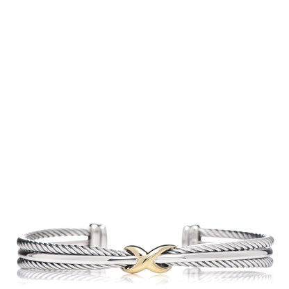 David Yurman Sterling Silver 18K Yellow Gold 7mm Crossover X Bracelet 1 of 5