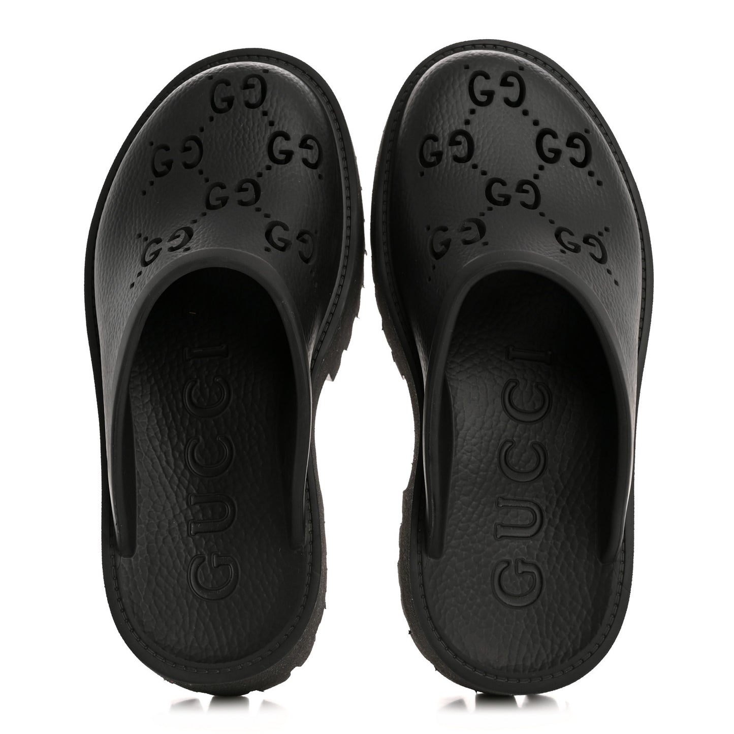 Rubber GG Monogram Perforated Elea Platform 55mm Lug Sole Sandals 36 Black